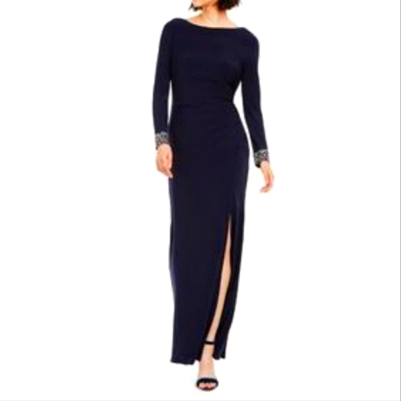Vince Camuto Women's Long Sleeve Maxi Sheath Evening Dress Blue Size 4 - Picture 1 of 10
